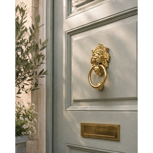 Jones Lion Door Knocker - Polished Brass