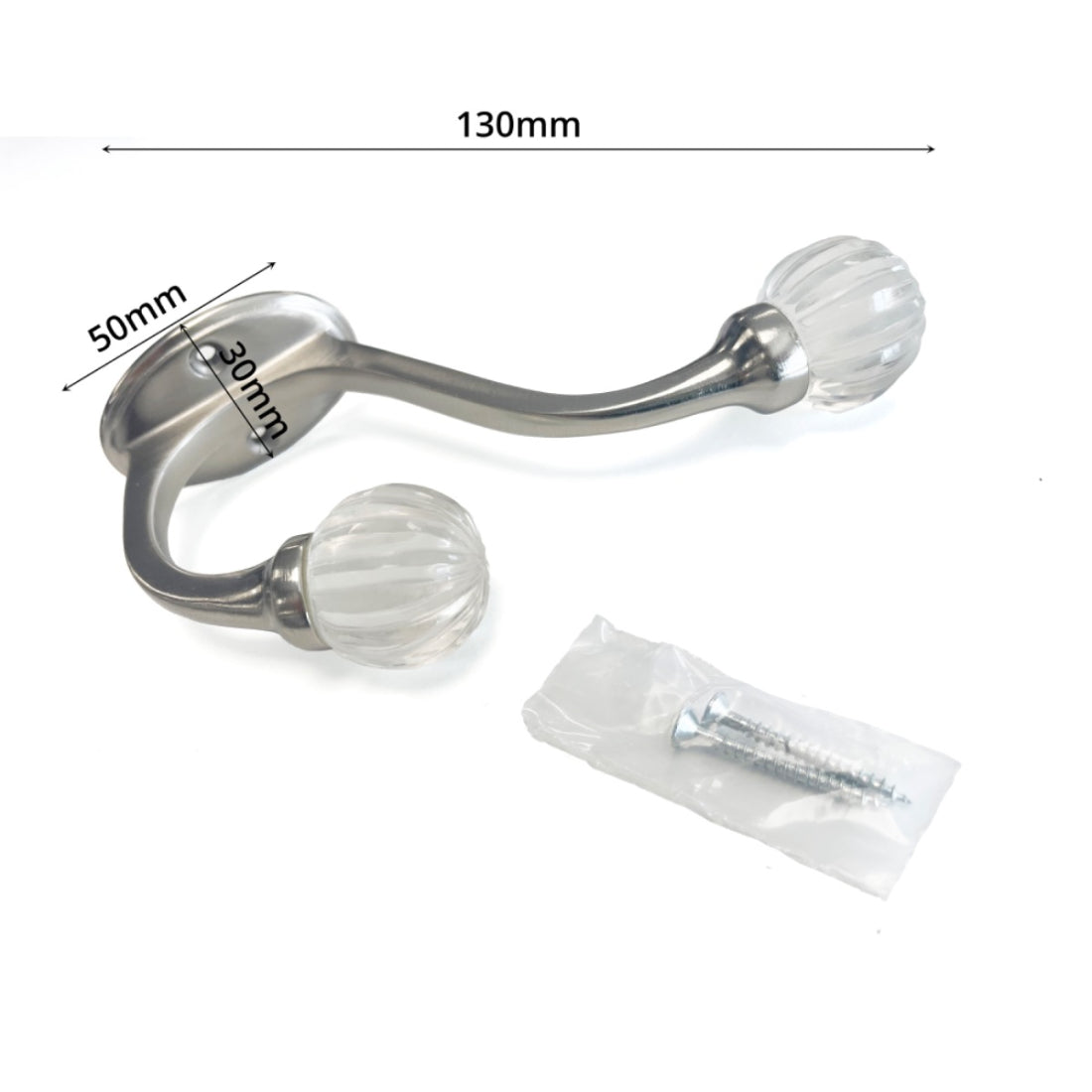 Jones Glass Melon Double Coat Hook - Satin Nickel