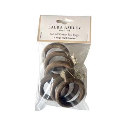 Laura Ashley Mitchell 28mm Wooden Curtain Rings (Pack of 6) - Dark Chestnut