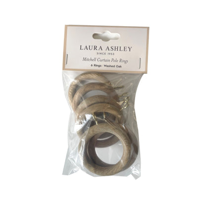 Laura Ashley Mitchell 28mm Wooden Curtain Rings (Pack of 6) - Washed Oak