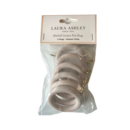 Laura Ashley Mitchell 28mm Wooden Curtain Rings (Pack of 6) - Washed White