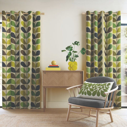 Orla Kiely Multi Stem Eyelet Curtains - Fern/Ochre