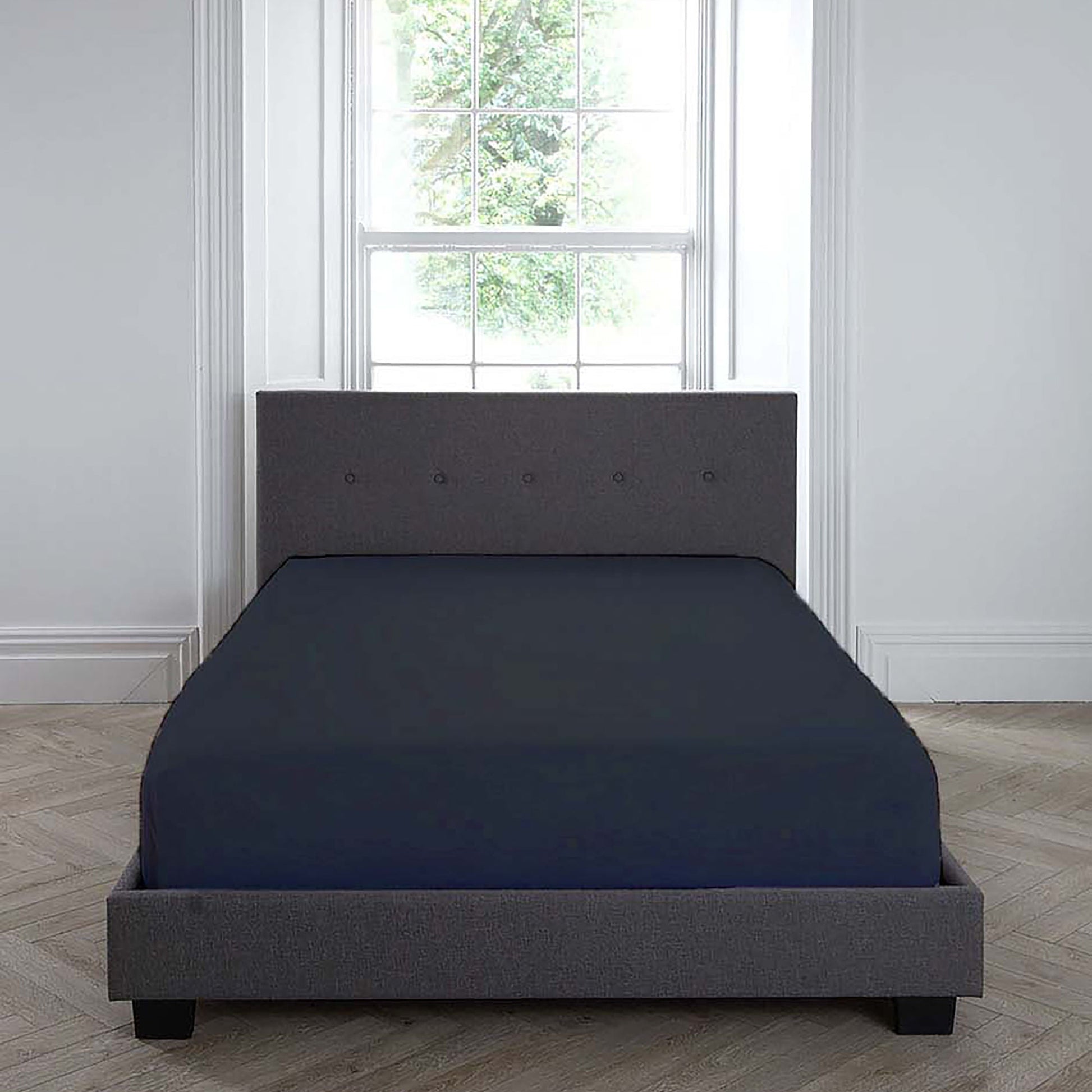 Plain Dyed 32cm Fitted Bed Sheet by Serene in Navy - 32cm Fitted Bed Sheet - Serene