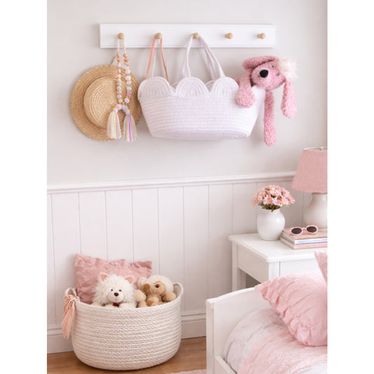 Laura Ashley Ribbed 5 Peg Coat Hook - Cotton White