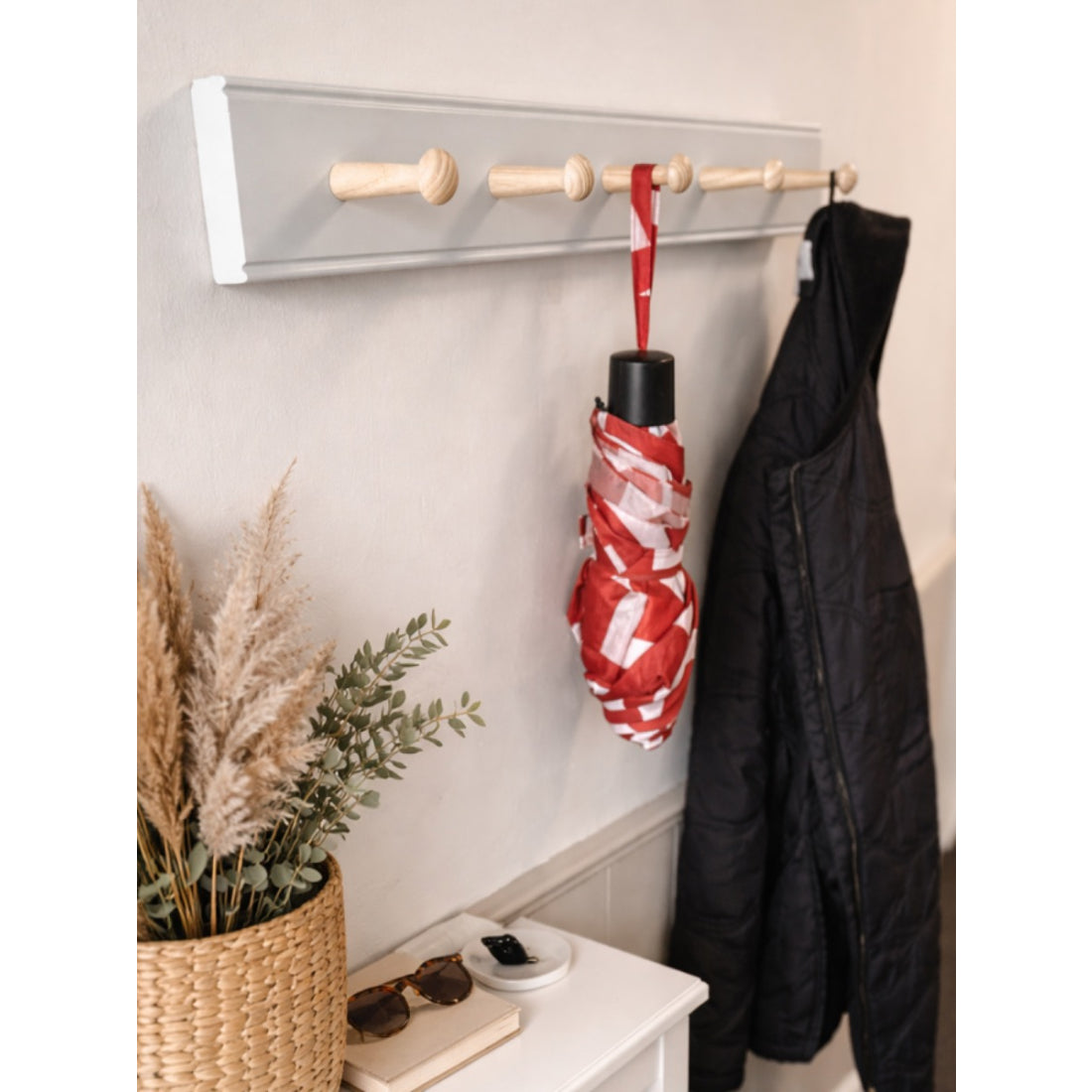 Laura Ashley Ribbed 5 Peg Coat Hook - Pale Dove Grey