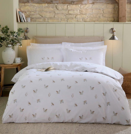 Sophie Allport Snowy Owls Duvet Cover Set - White