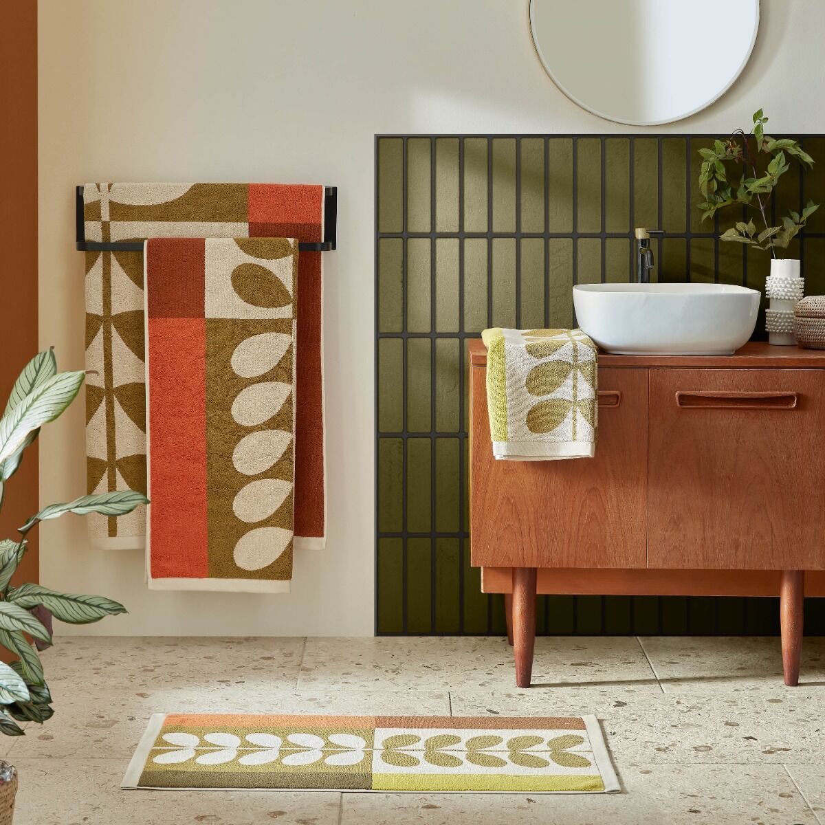 Orla Kiely Stem Check Bath Towels - Hazel/Ochre