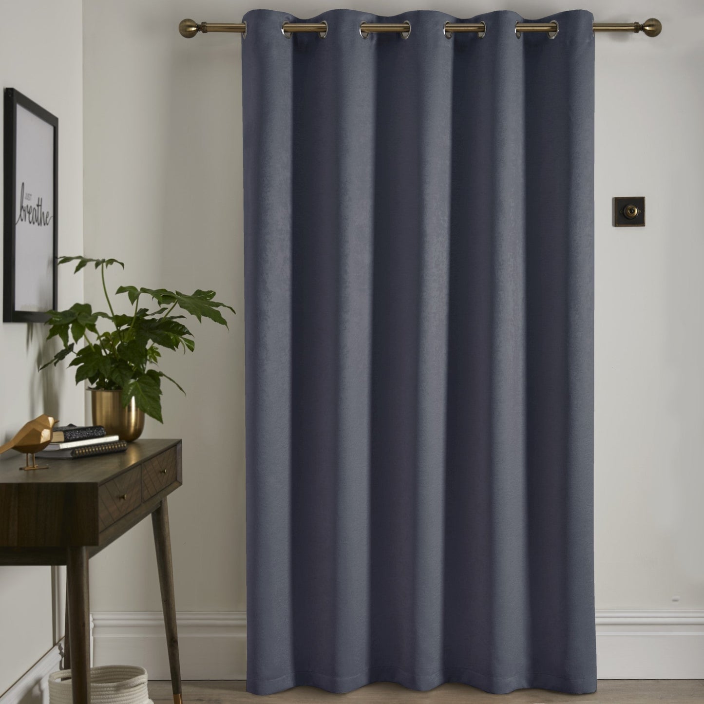 Strata Eyelet Single Panel Door Curtain by Fusion in Navy - Eyelet Single Panel Door Curtain - Fusion