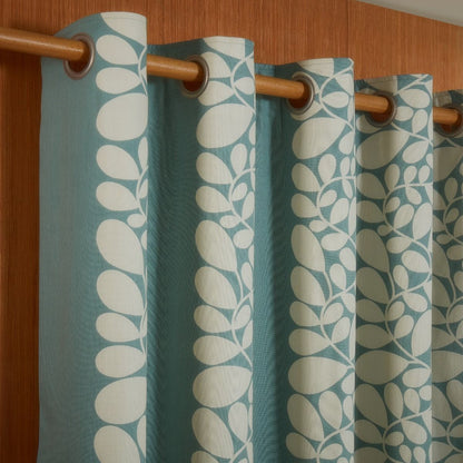 Orla Kiely Sycamore Stripe Eyelet Curtains - Duck Egg