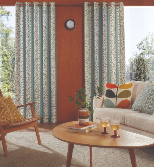Orla Kiely Sycamore Stripe Eyelet Curtains - Duck Egg