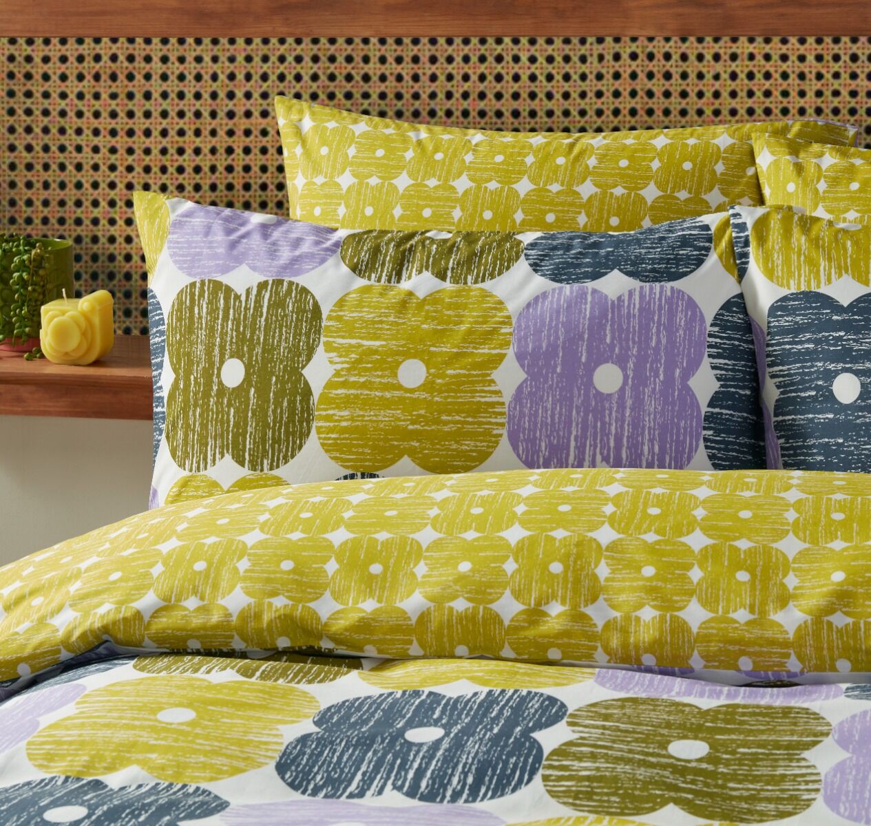 Orla Kiely Textured Flower Duvet Cover Set - Lilac/Moss
