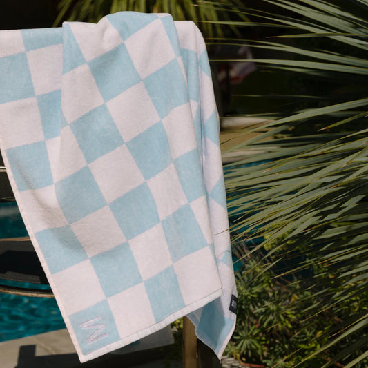 Torres Novas Gibalta Chequered Beach Towel - Blue Sky