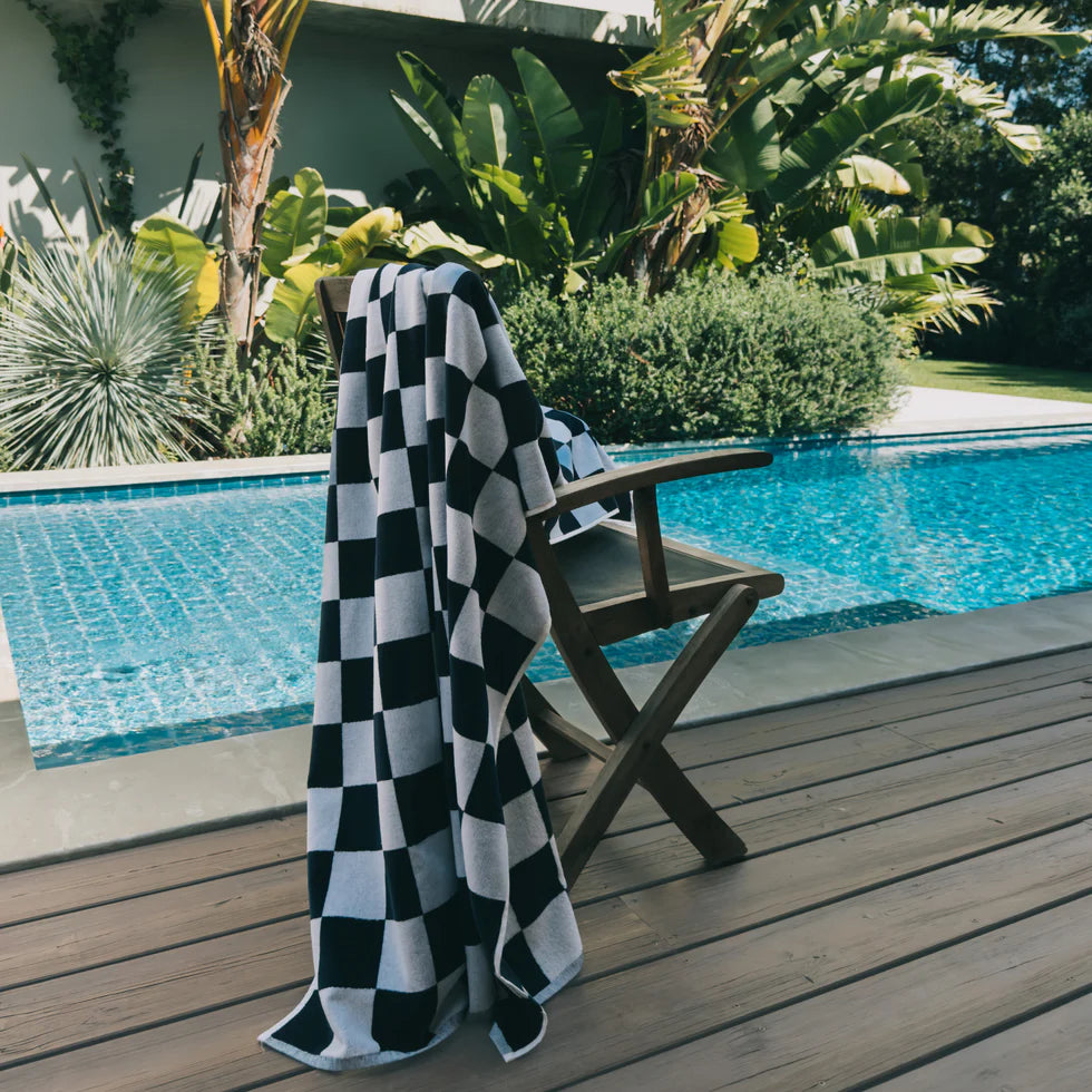Torres Novas Gibalta Chequered Beach Towel - Navy Blue