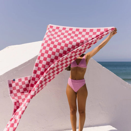 Torres Novas Meco Chequered Beach Towel - Pink