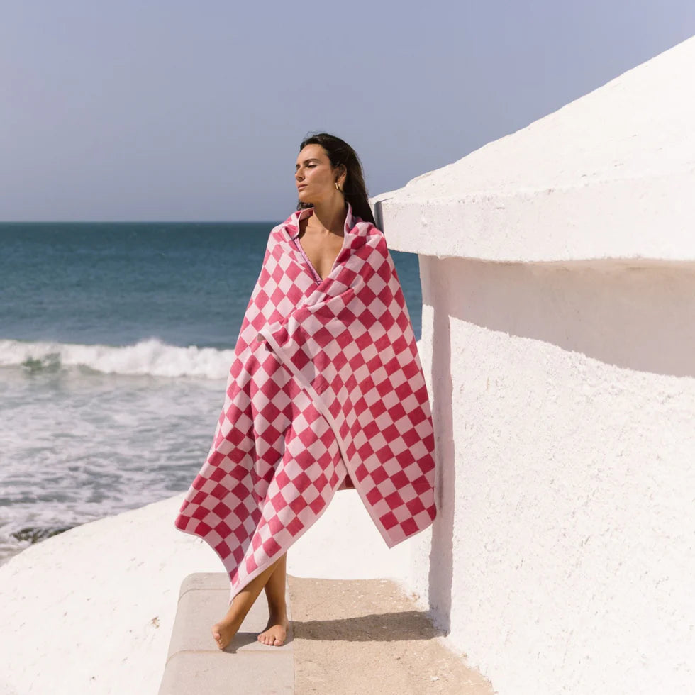 Torres Novas Meco Chequered Beach Towel - Pink