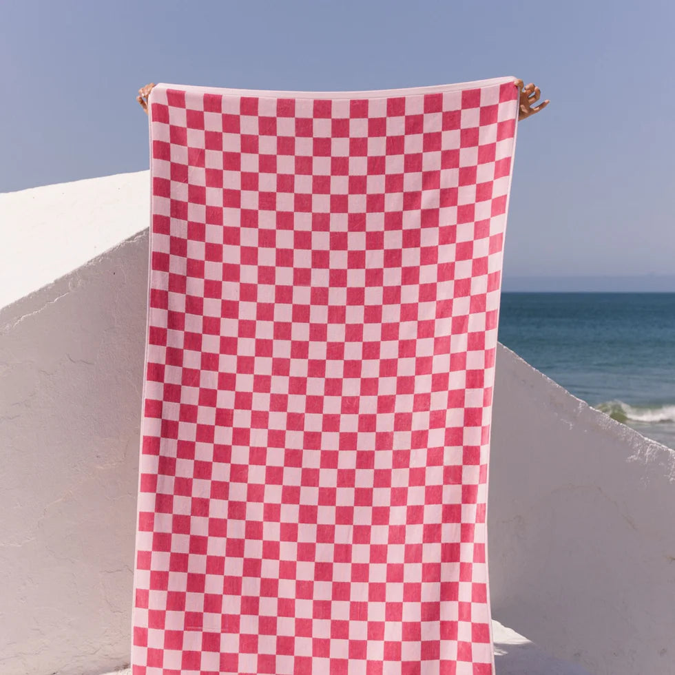 Torres Novas Meco Chequered Beach Towel - Pink