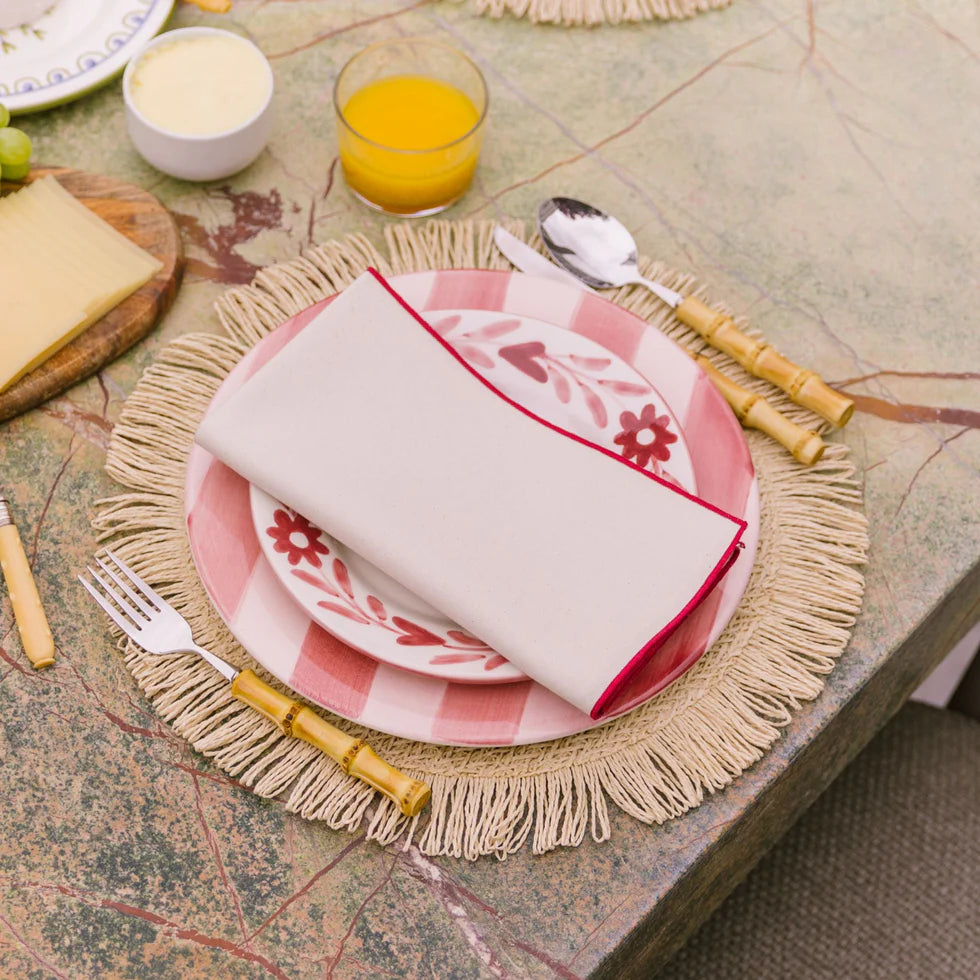 Torres Novas Nazaré Ecru Napkins (Pack of 2) - Red