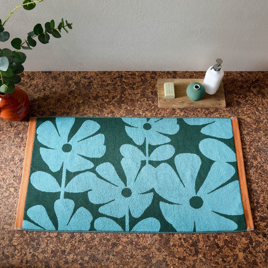 Orla Kiely Wildflower Bath Mat - Blue Lagoon