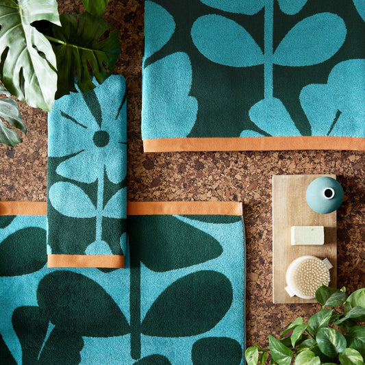 Orla Kiely Wildflower Bath Towels - Blue Lagoon
